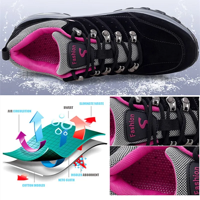 Fashion Sneakers Ladies Air Cushion Running Shoes Breathable Lace-Up Non-Slip Casual Shoes Outdoor Travel Hiking Shoes