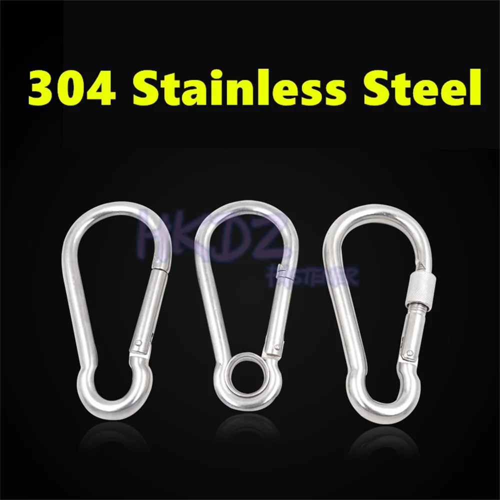 

304 Stainless Steel Carabiner Clips Snap Clip Lock Buckle Hook Camping Outdoor Fishing Tool Buckle Lock Keychain Bottle Black