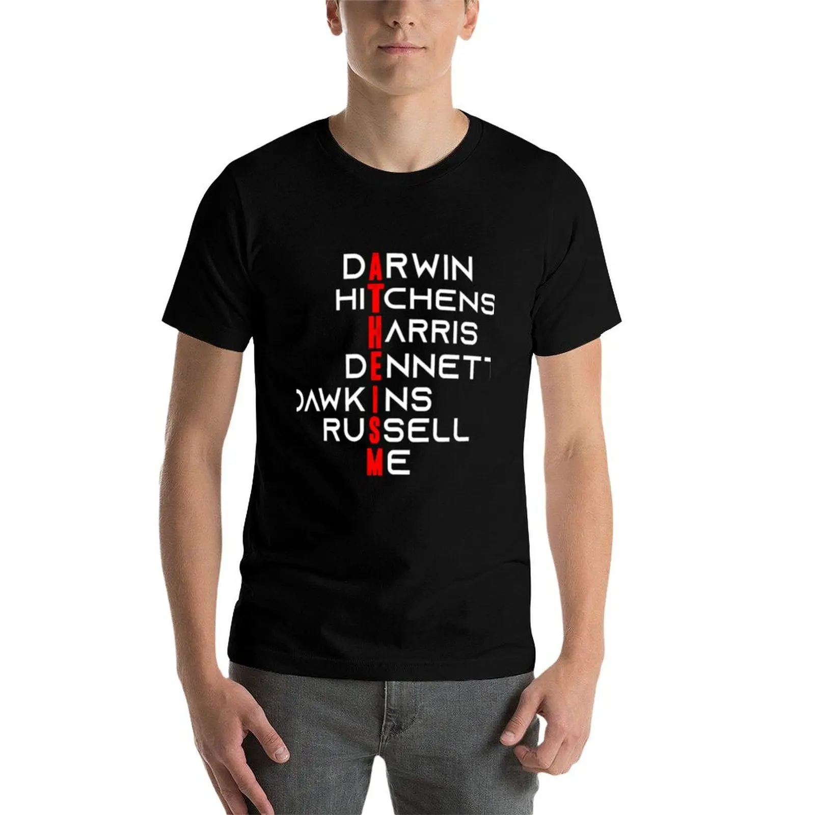 Фото Футболка Darwin, Hichens, Harris, Dennett, Dawkins, Russell, Me, базовая однотонная футболка для повседневного использования №4