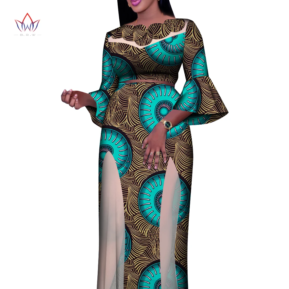 

New African Print Wax Dress Women Wedding Party Dresses Ruffle Sleeve Long Dresses Ankara Abaya Plus Size Boubou outfits WY654