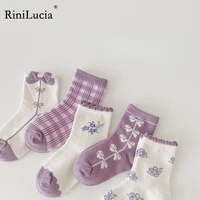 rinilucia 5 pairslot childrens socks 2022 autumn new fashion cotton tube socks three dimensional jacquard soft baby socks