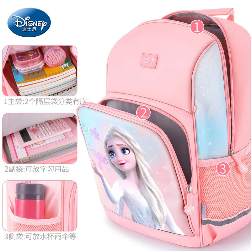 2023 Disney Frozen School Bags For Girls Elsa Anna Grade 1-4 Primary Student Shoulder Orthopedic Backpack Large Capacity Mochila