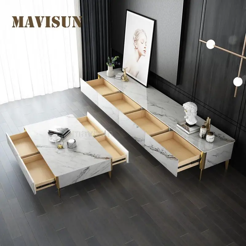 

New Italian Designed Rock Board Tea Table Set Light Luxury Sofa Side Table And TV Stand Modern And Simple Furniture For Home