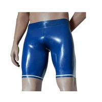 latex rubber tight shorts blue with white fetish men underwear boxer panties custom made no zip