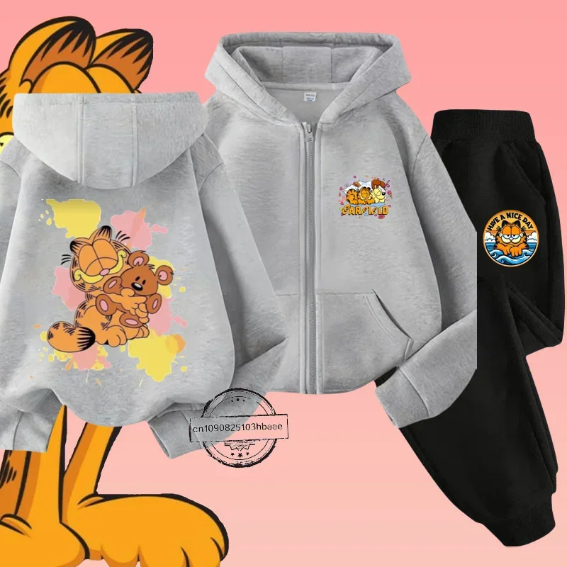 Детский Осенне-зимний Комплект Garfiel Повседневный Стиль Толстовка С Мультяшным