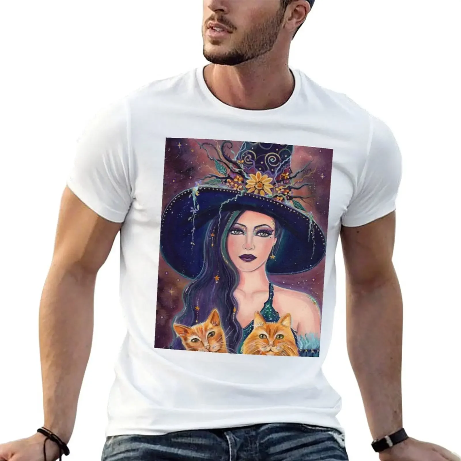 Jinx and Jazz Хэллоуин ведьма с кошками от Renee Lavoie футболка на заказ рубашка для