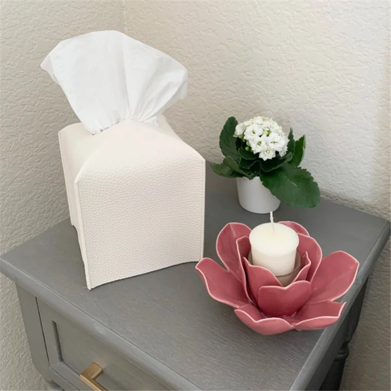 

INS Modern Minimalist Leather Tissue Box Home Decoration With Bottom Tissue Storage Solid Color Square DeskTissue Cover Foldable