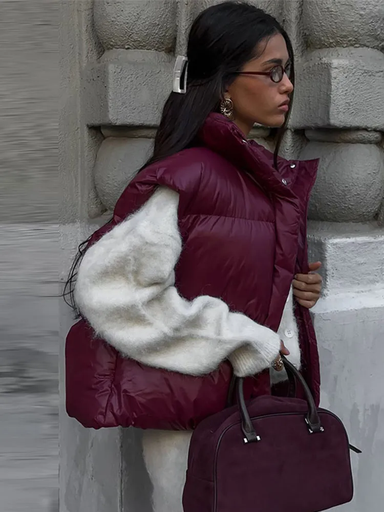 Повседневный бордовый красный женский жилет модный теплый отложной воротник на