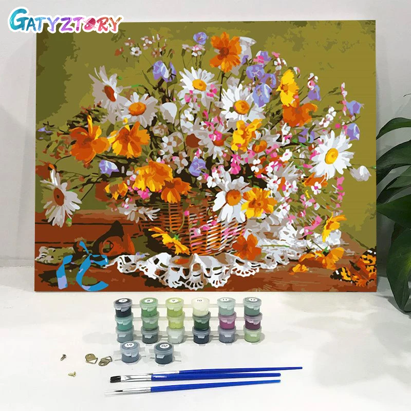 

GATYZTORY Painting By Numbers Flower in vase Drawing On Canvas HandPainted Art Gift DIY Pictures By Number Flowers Kits Home Dec