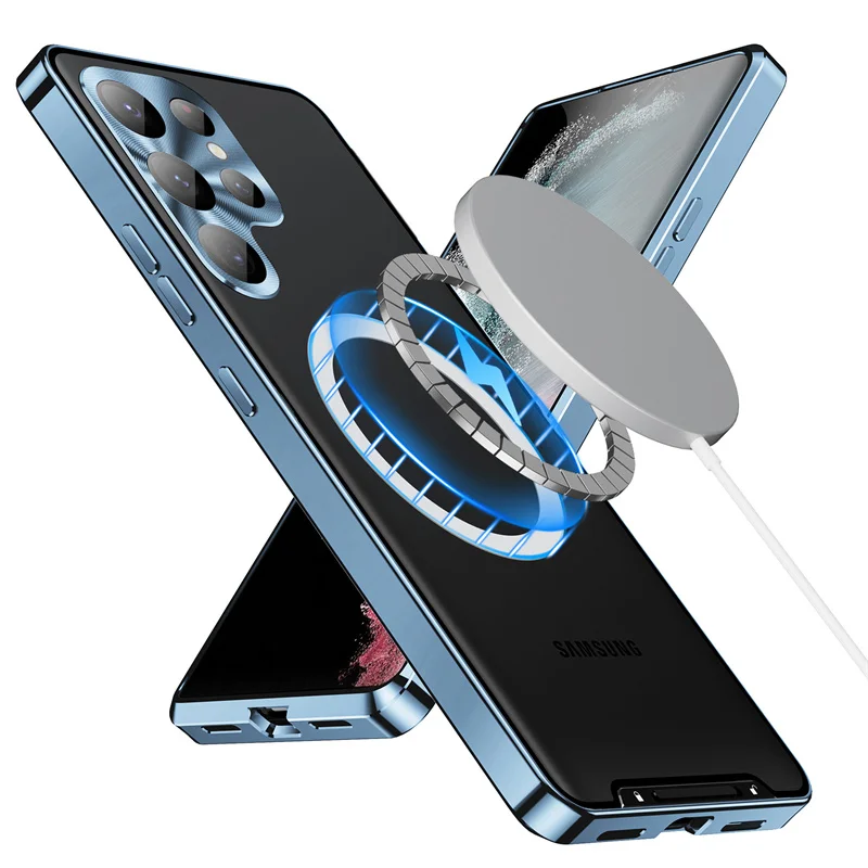 

Magneti Case For Samsung S23/S23 ultra/S23 Plus S23 Pro Metal Frame+frosted Acrylic Back Plate Phone Case Protective Cover Shell