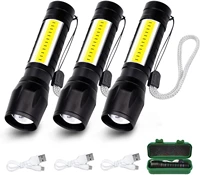 3 pack usb rechargeable flashlight 3 modes high lumen zoomable led with cob portable waterproof handheld for camping emergency