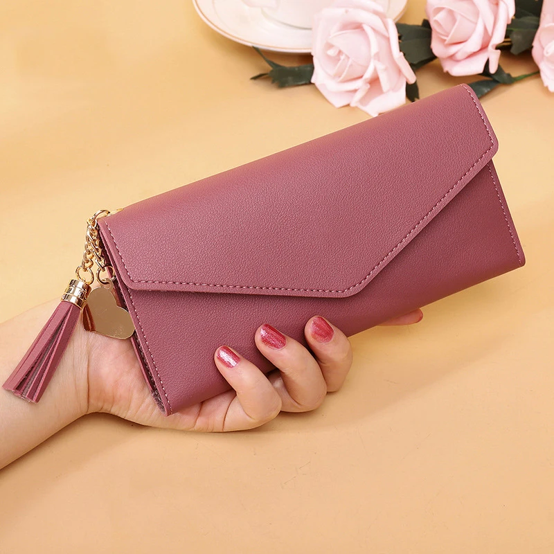 Trendy Fashion Tassel Long Women's Purse PU Leather Wallet Functional Card Holder Clutches Zipper Female Pocket