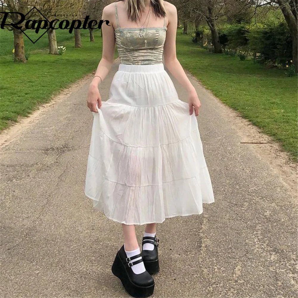 

New Fashion Women's High Waist Pleated Solid Color Elastic Long Skirt Promotions Lady White Y2K Clothes