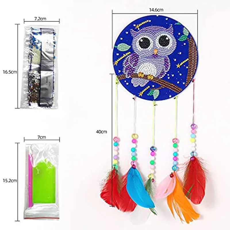 5D дрель Shek Draw Crystal Feather Подвеска Vogue Wind Chimes Двустороннее точечное сверление Цветы