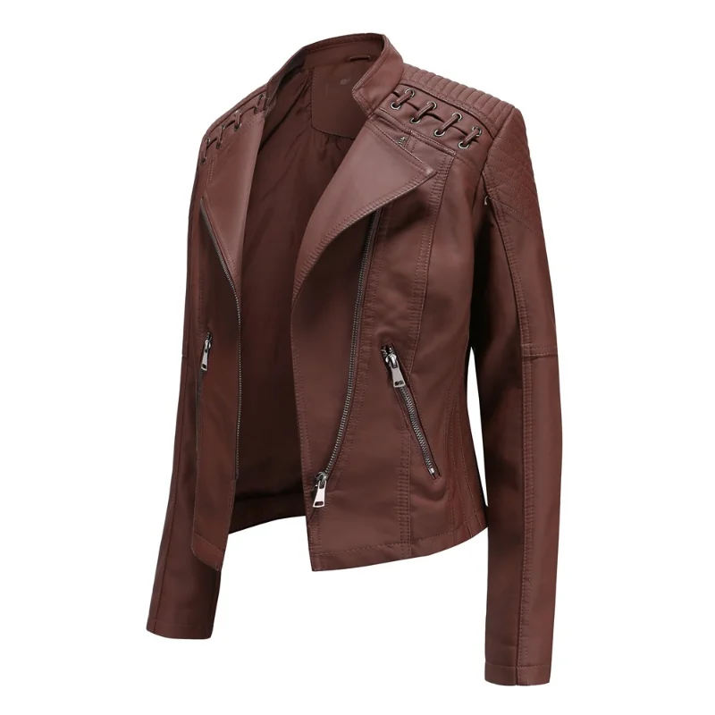 Leather Women's European Size New Spring and Autumn Women's Short Jacket Slim Thin Leather Jacket Women's Motorcycle Wear enlarge