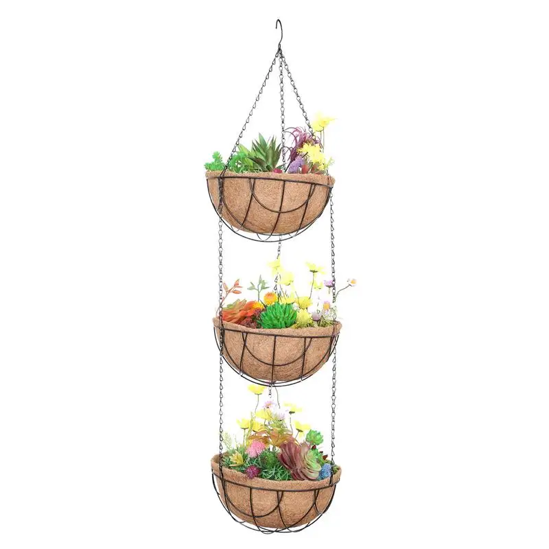 

Plants Hangings Baskets Outdoor Indoor Three Layer Metal Pots With Coco Coir Liner Round Wire Plant Holder Plant Holder Porch