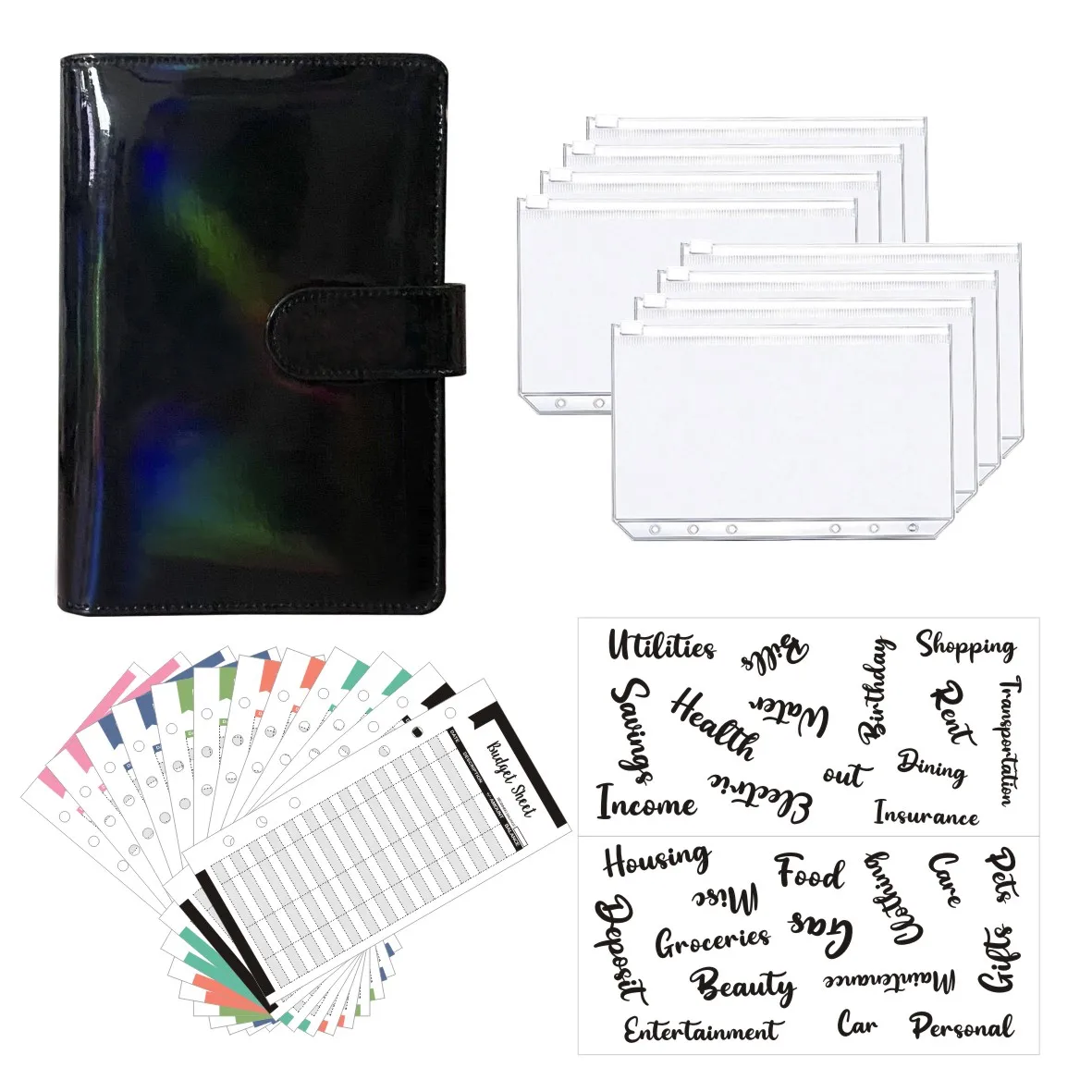 

A6 Planner Organizer 6 Ring Binder PU Leather Notebook Binder Budget Cover 6 Binder Pockets and 12 Pieces Expense Budget Sheets