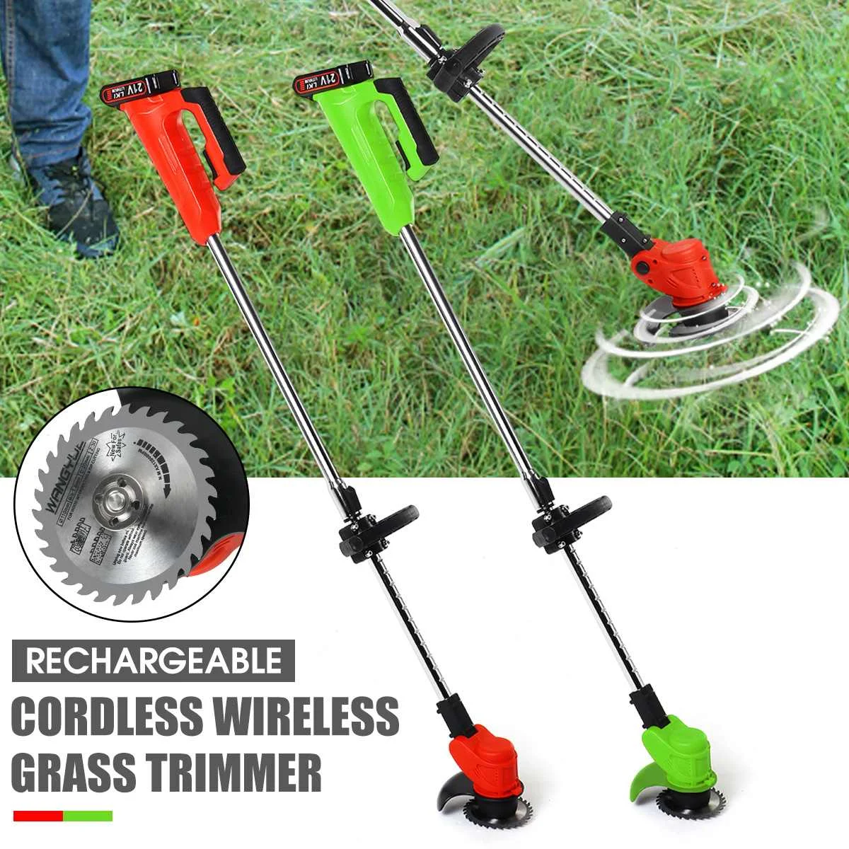 

24V Electric Grass Trimmer With 3000mah Battery 1000W Cordless Lawn Mower Length Adjustable Cutter Household Garden Tools
