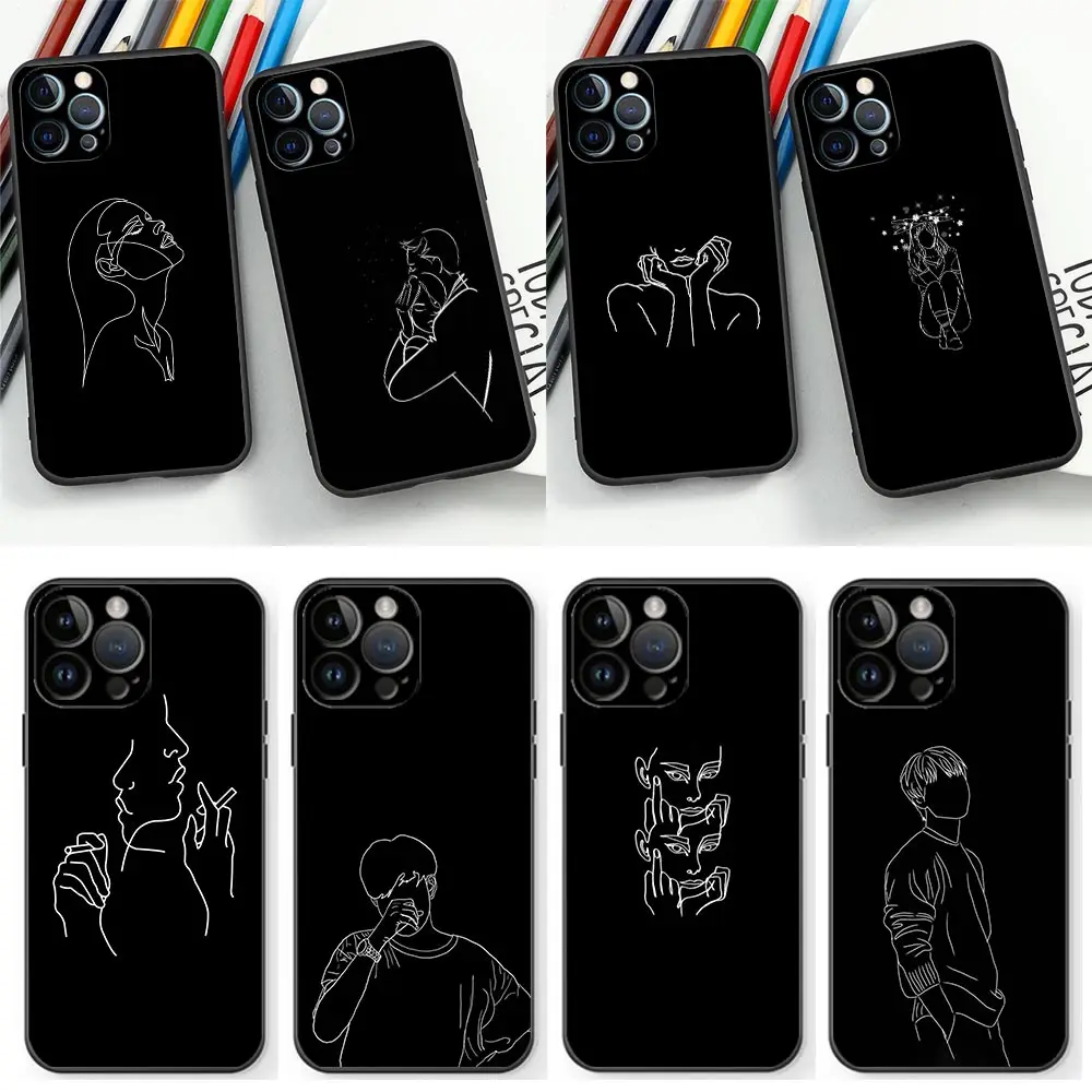 

Soft TPU Case For IPhone 14 11 12 13 PRO MAX Apple 6 7 6S 8 SE Plus X XR XS MAX 11 12 13 Silicone Funda Capa Line Art Sketch