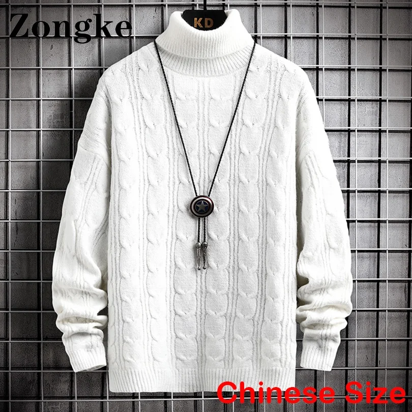 

Zongke White Turtleneck Men Vintage Sweaters For Men Winter Clothes Pullover Men Knitwear Tops M-2XL 2022 Autumn New Arrivals