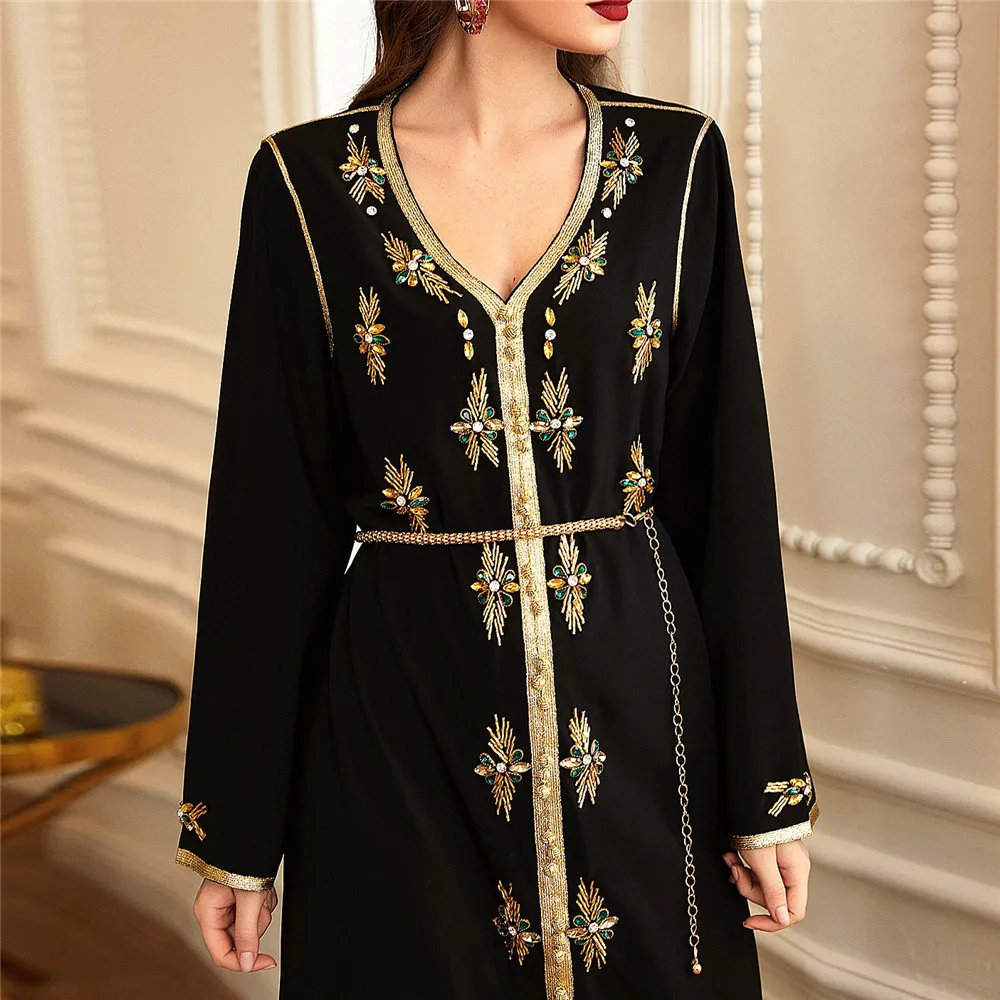 Вечерние платья Kaftan, женское модное платье-макси с длинным рукавом, украшенное бусинами и стразами 3D, мусульманское турецкое платье Jellaba