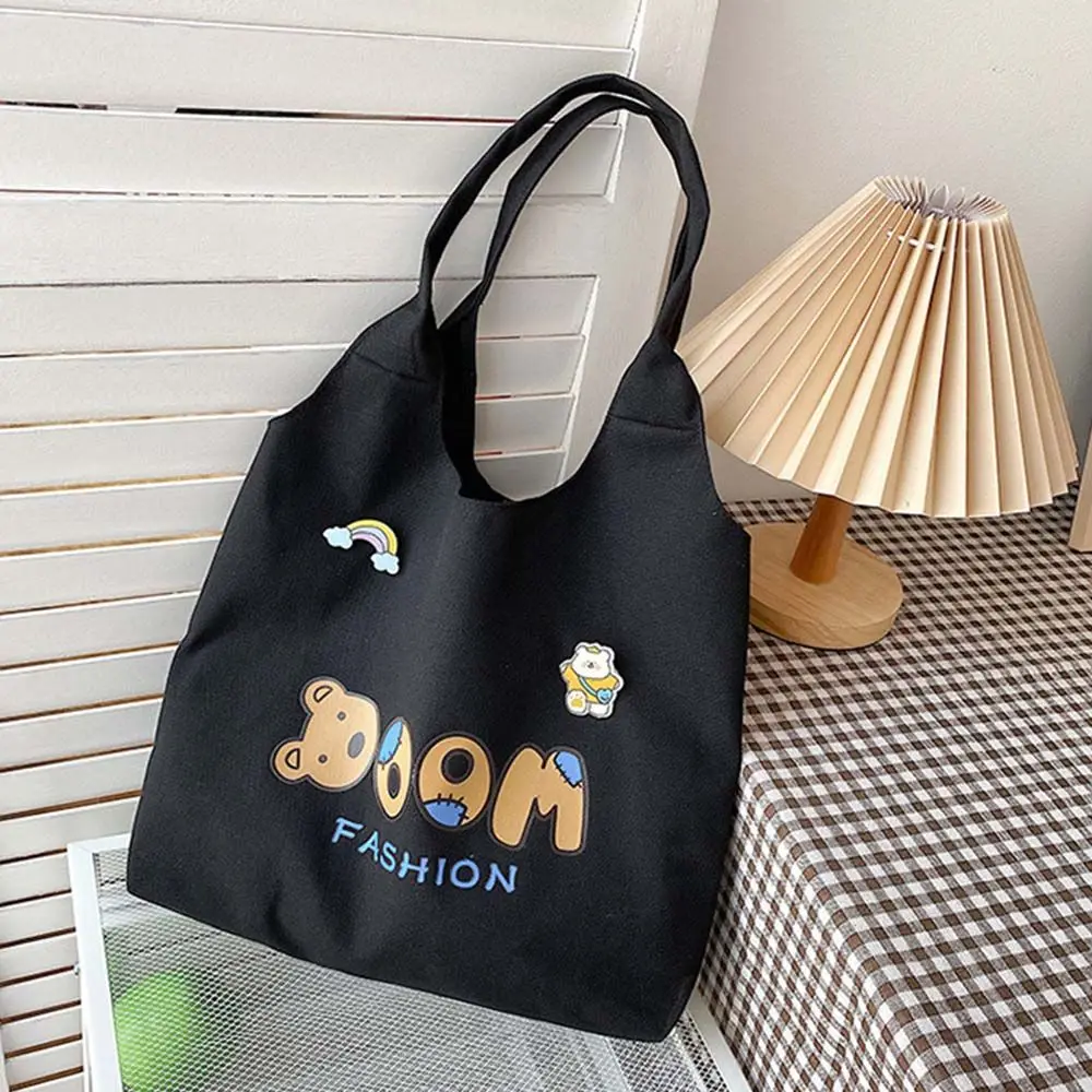 

Capacity Women's Clutch Ladies Phone Pouch Bear Print Casual Tote Canvas Handbags Cartoon Shopping Bags Shoulder Bags