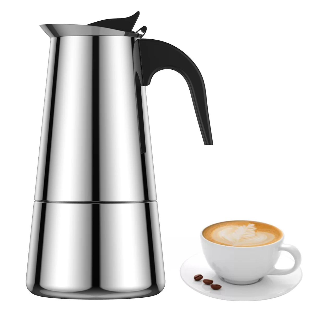 

Espresso Maker Induction Coffee Maker Stainless Steel Stovetop Coffee Maker Moka Pot 200ml/4 Cup Portable Coffee Maker Pot
