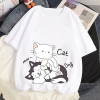 summer casual 100 cotton t shirts harajuku y2k anime kawaii cat dog print tees o neck short sleeved t shirt women tops clothes