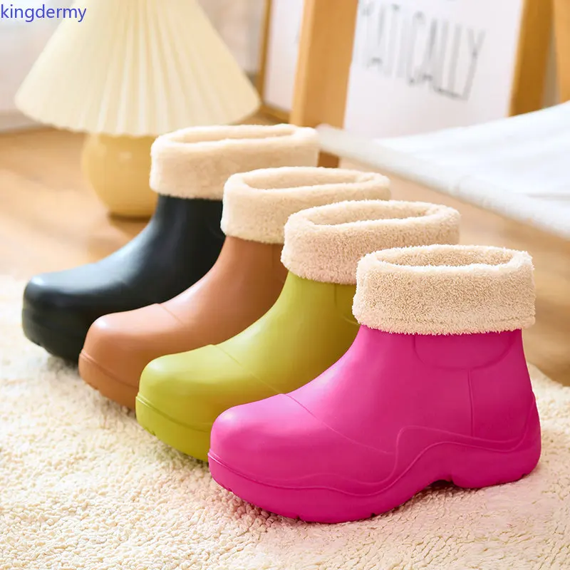 

Водонепроницаемые ботинки из ЭВА, Женские однотонные Нескользящие ботинки из хлопка, женские зимние теплые ботинки на меху для снега, ботин...