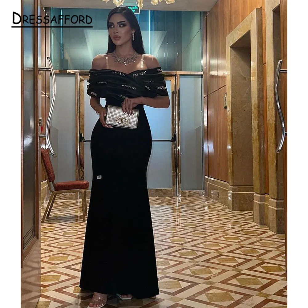 

Black Beading Dubai Evening Dresses Mermaid Luxury Off Shoulder Saudi Arabic Formal Party Gown