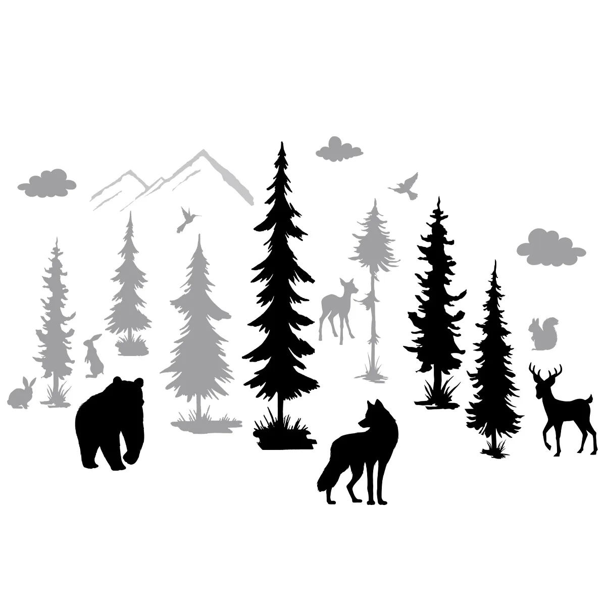 

Watercolor Woods Forest Animals Silhouette Wall Decals Kids Babies Nursery Room Decoration Stickers Home Decor Self-adhesive Art