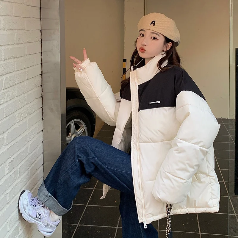 Winter Jacket Women Parkas 2022 New Snowsuit Fashion Long Sleeves Loose Korean Patchwork Zipper Large Size Female Coats