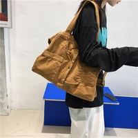 large capacity canvas shoulder bags solid soft denim leisure or travel bag for women messenger bag student classroom handbag