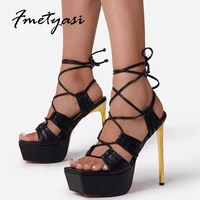 new women stiletto shoes 2022 thin heel metal decoration buckle shoes snake shape winding gladiator shoes 35 42