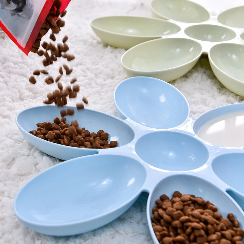 

Dog Feeding Bowls 6 Connected Bowls for Small Dogs Cats Petal Shape Water Food Feeder Bowls Feeding 6 Pets Eat the Same Time