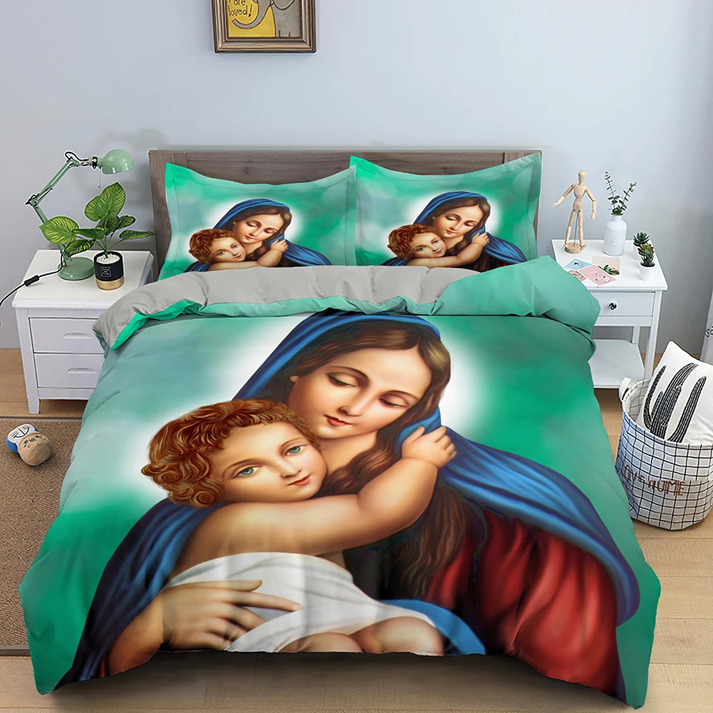 

3D Jesus Duvet Cover Set Jesus Christ Bedding Set King Size Quilt Cover With Pillowcase Virgin Mary Bedclothes God Bless You