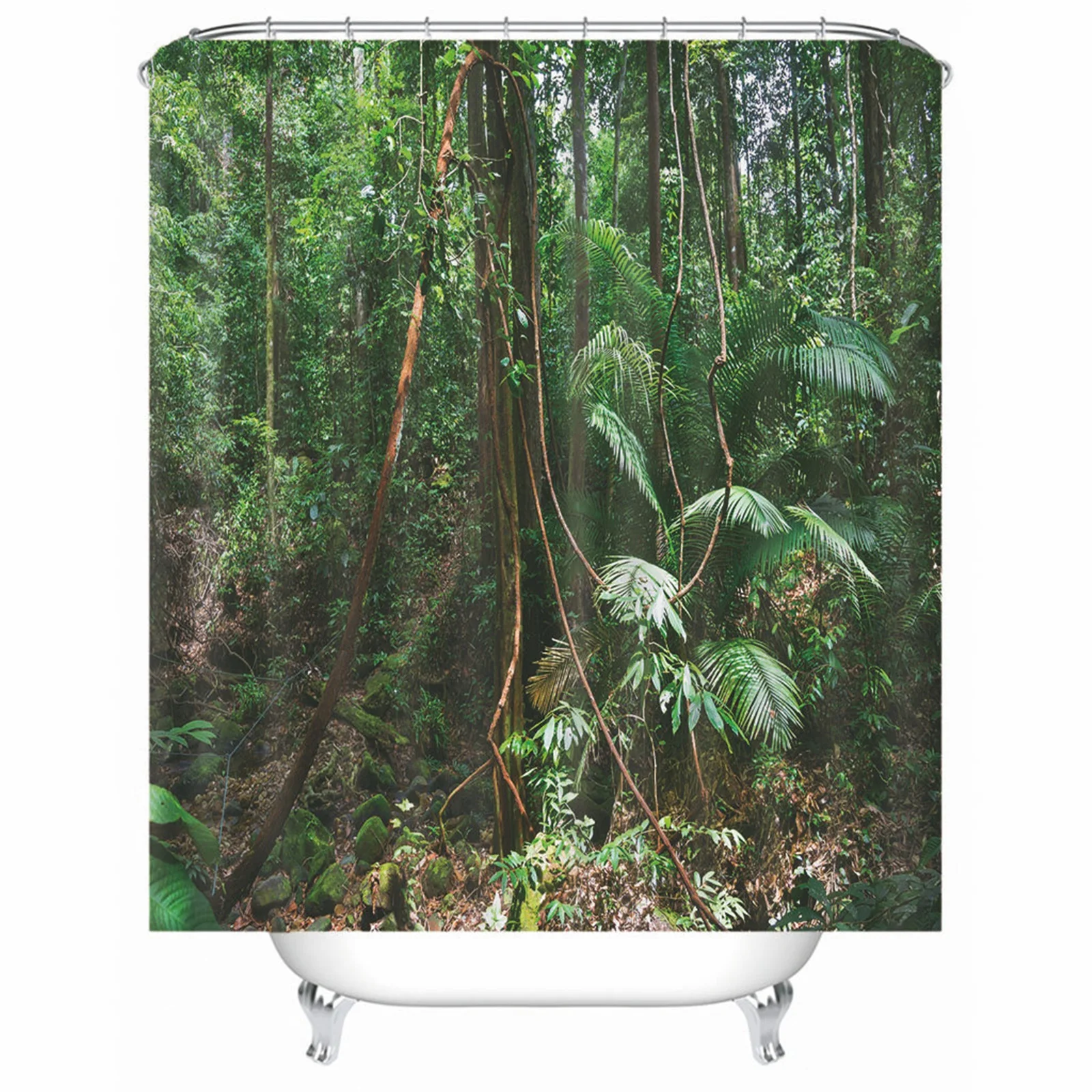 

Shower Curtain Cloth Polyester Forest Green Mold And Mildew Resistant Waterproof For Bathroom With Rustproof Grommets Hooks