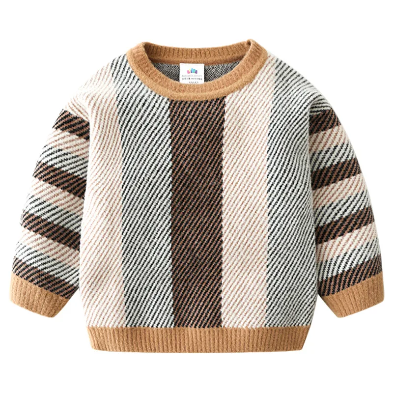 

2022 Winter New 3 4 5 6 7 8 9 10 12 Years Children Handsome Pullover Knitted Mix Color Thick Striped Sweater For Kids Baby Boys