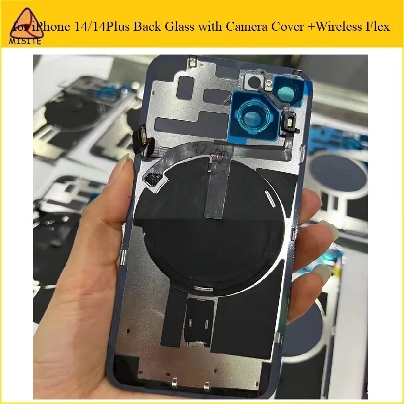 

Сменное заднее стекло для iPhone 14 14 Plus, 25 шт., задняя крышка корпуса + металлическая пластина, магнитная + средняя рамка + беспроводной гибкий кабель