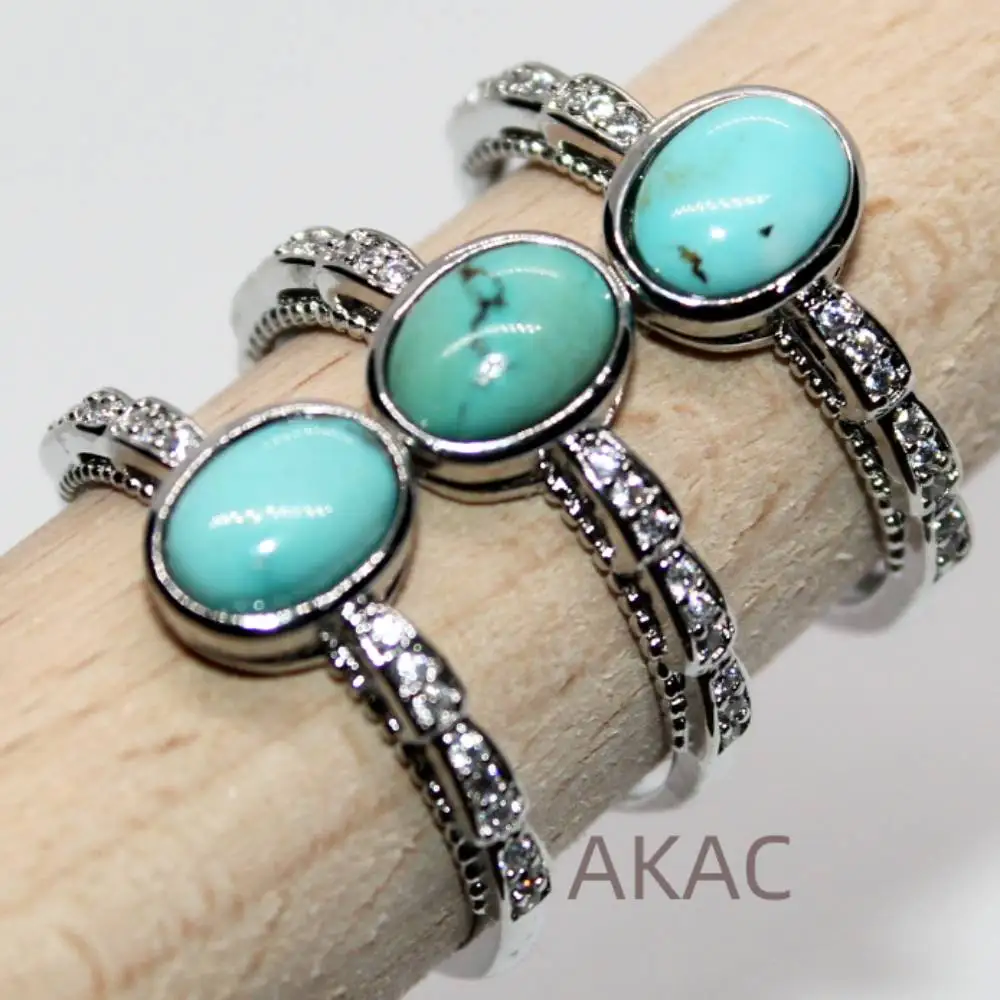 

3rings 100% Natural rare original turquoise white copper adjustable ring stone size approx5*7mm