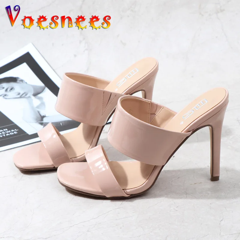 

2022 Luxury Brand Female Slippers Summer Simple Style 10CM Thin High Heel Shoes One Word Band Fashion Beach Slides Women Sandals