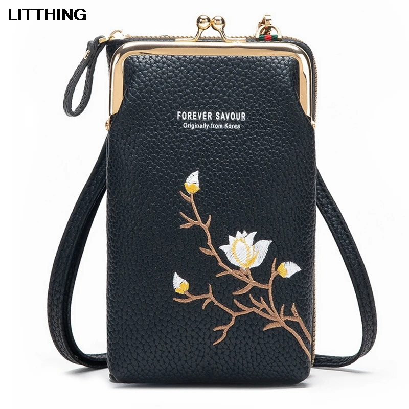 

Print Flowers Women Purses Soft Leather Shoulder Bag Mobile Phone Crossbody Bags Large Card Holders Wallet Handbag For Girls