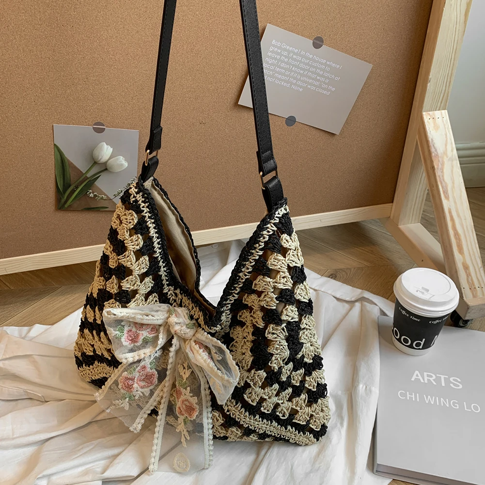 Женская соломенная сумка-тоут повседневная сумка большая вместительная летняя