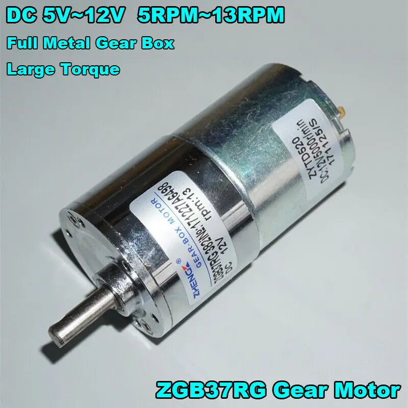 Миниатюрный полностью металлический редукторный двигатель с высоким крутящим моментом, 37 мм, 12 В постоянного тока, 13 об/мин