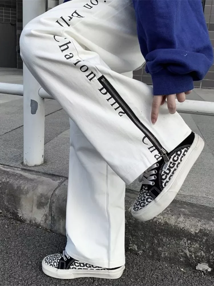 

Men's High Street Trend Hip-hop Wide-leg Trousers Spring Autumn Korean Trend Loose Sports Sweatpants Split Zipper Casual Pants