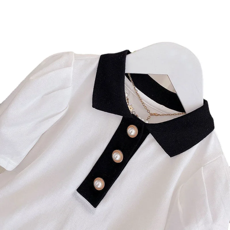 2pc 2022 Summer Girls Sets Child latest Clothes Suit Children teens Short-Sleeved shirt blouse + lace pleated skirt Kids 12 year