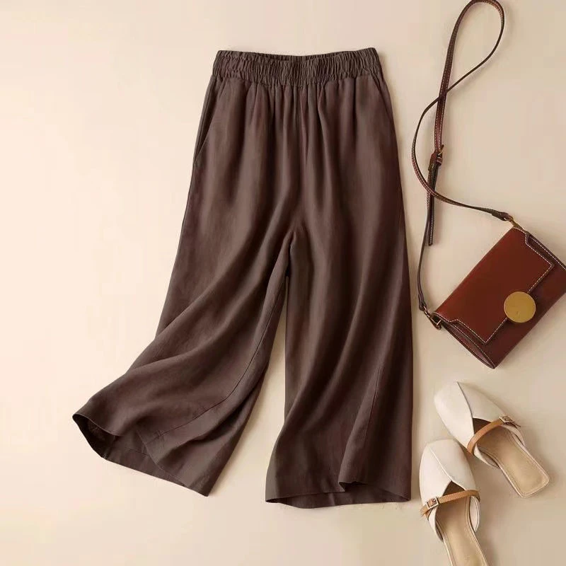Брюки женские хлопково-льняные с широкими штанинами Модные Винтажные простые