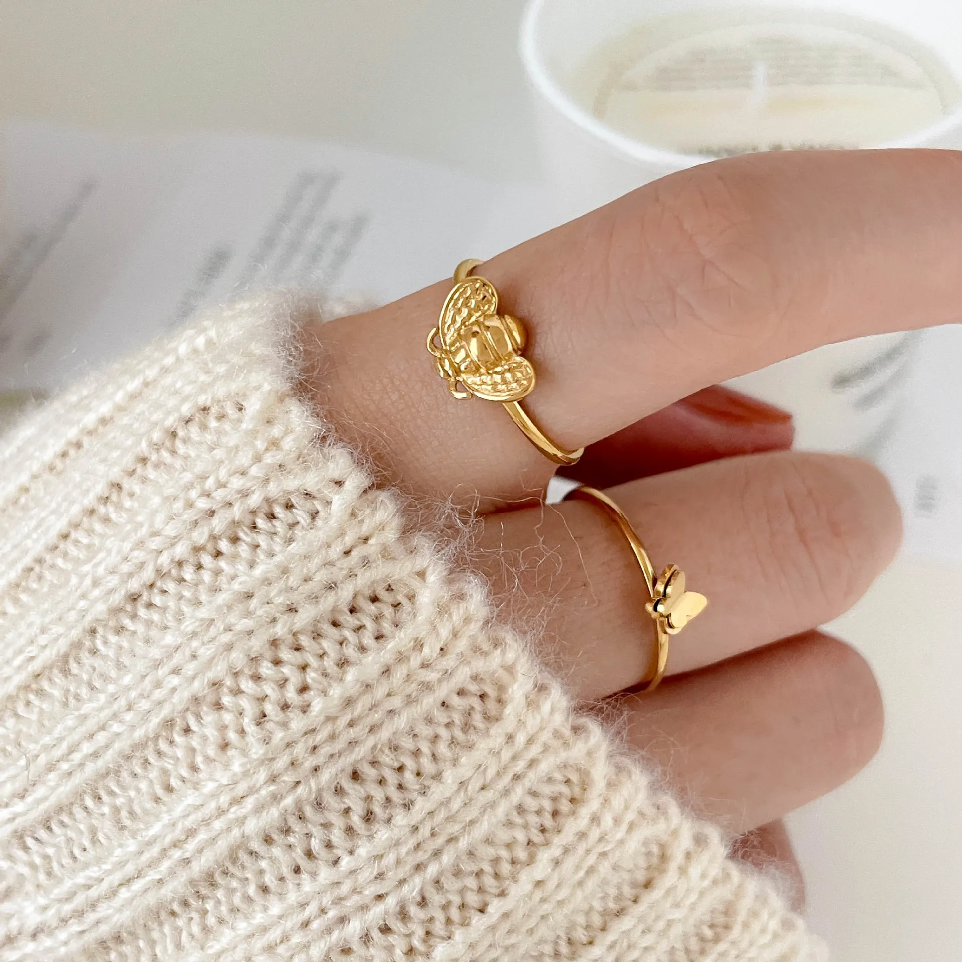 Геометрические кольца из нержавеющей стали золотого цвета