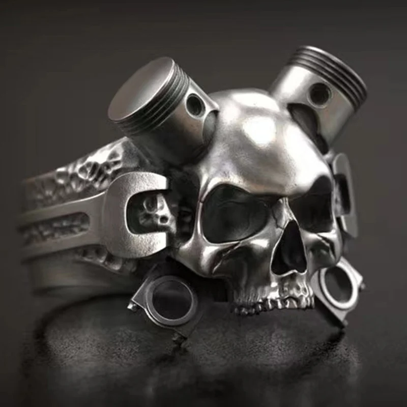 

New Retro Silver Color Mechanical Skull Rings For Men And Women Steampunk Fashion Jewelry Biker Party Gift Vintage Skeleton Ring