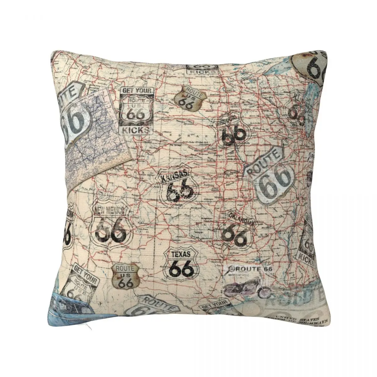 

Route 66 Plaid Pillowcase Printed Polyester Cushion Cover Decorations Vintage Throw Pillow Case Cover Bedroom Zippered 40*40cm